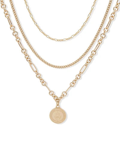 Lauren Ralph Lauren Gold-Tone Crest Layered Pendant Necklace, 16" + 3" extender