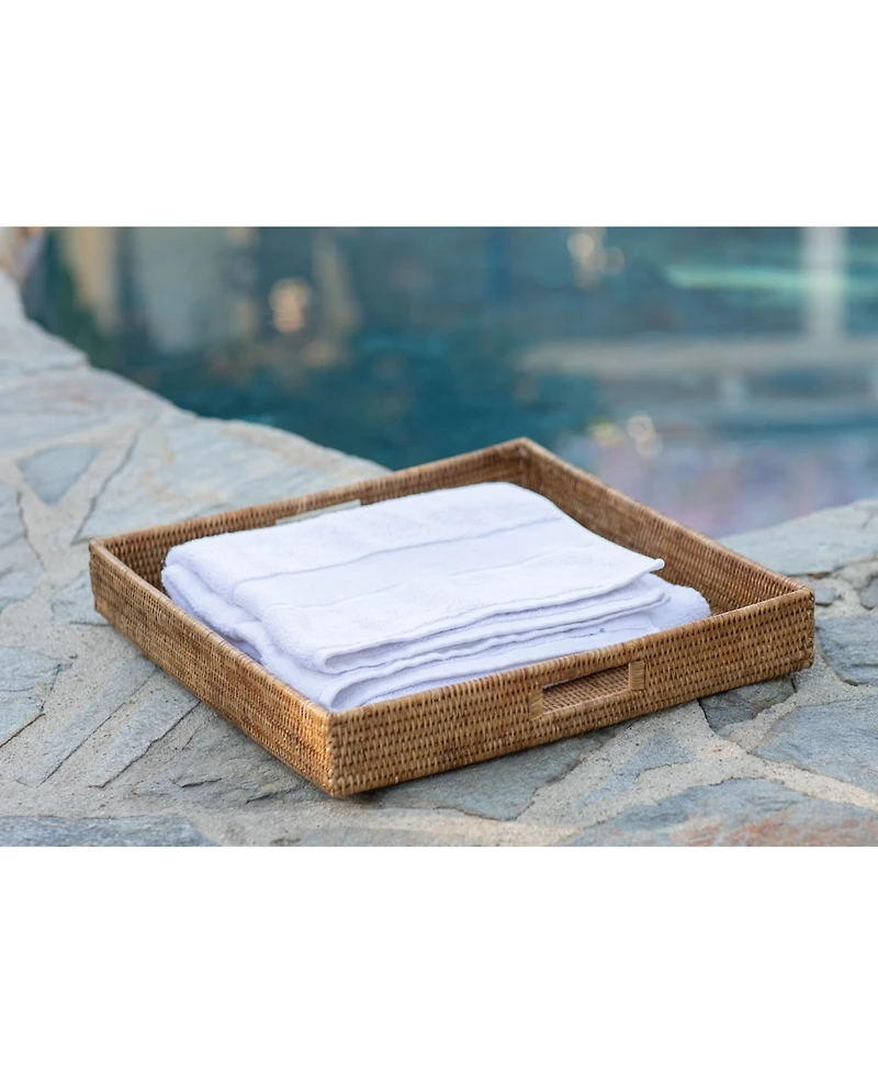 Artifacts Trading Company Rattan Square Tray with Cutout Handles