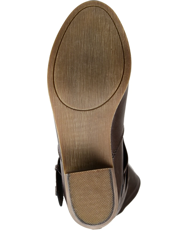 Journee Collection Women's Late Wide Calf Rouched Buckle Mid Shaft Block Heel Boots