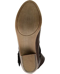 Journee Collection Women's Late Wide Calf Rouched Buckle Mid Shaft Block Heel Boots