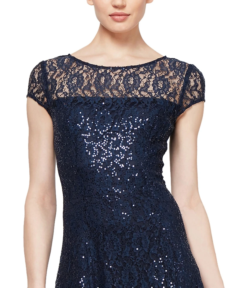 Sl Fashions Sequined Lace Midi Dress