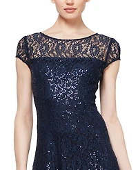 Sl Fashions Sequined Lace Midi Dress