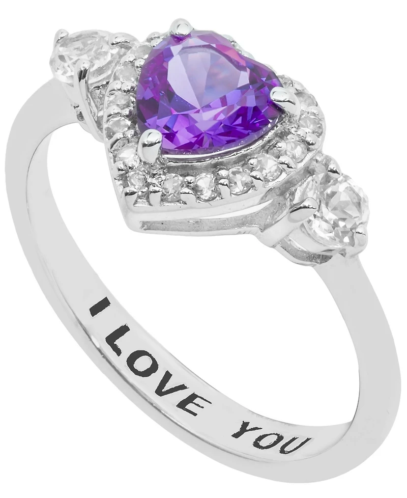 Amethyst (5/8 ct.t.w.) and White Topaz (1/2 'I Love You' Message Ring Sterling Silver