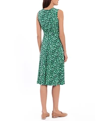 London Times Petite Printed Banded-Waist Midi Dress