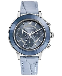 Swarovski Women's Swiss Chronograph Octea Lux Blue Crocodile Leather Strap Watch 38mm
