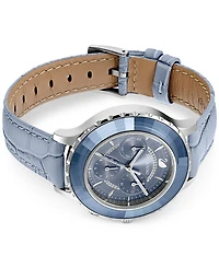 Swarovski Women's Swiss Chronograph Octea Lux Blue Crocodile Leather Strap Watch 38mm