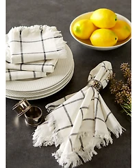 Design Imports Check Fringed Napkin, Set of 6