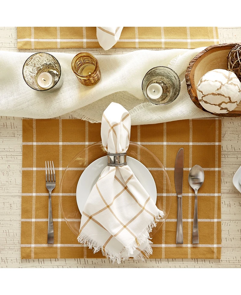 Design Imports Check Fringed Napkin, Set of 6