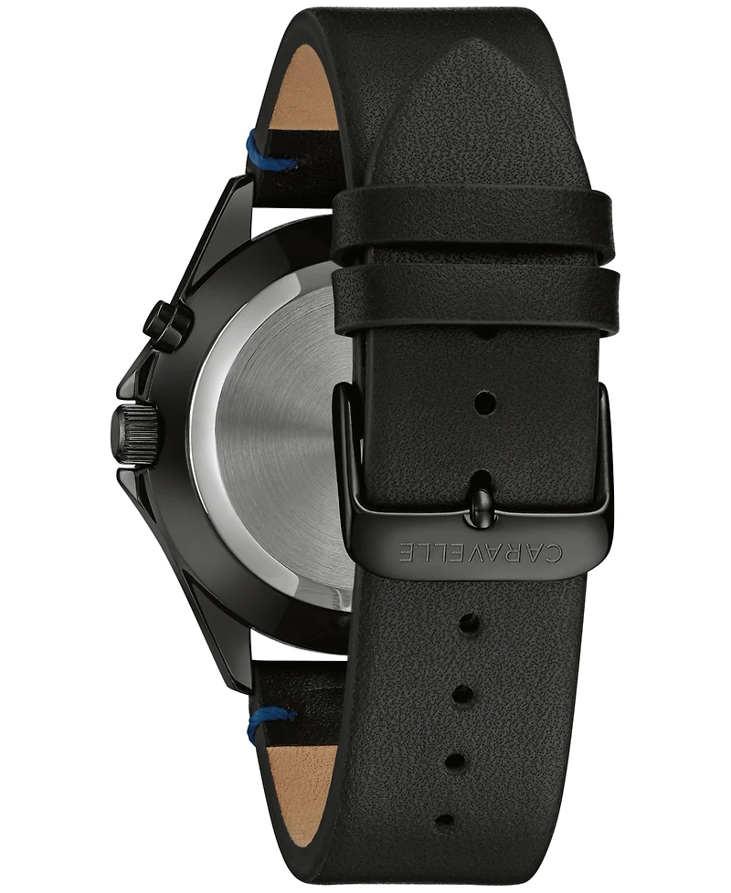 Caravelle Men's Traditional Black Leather Strap Watch 40mm