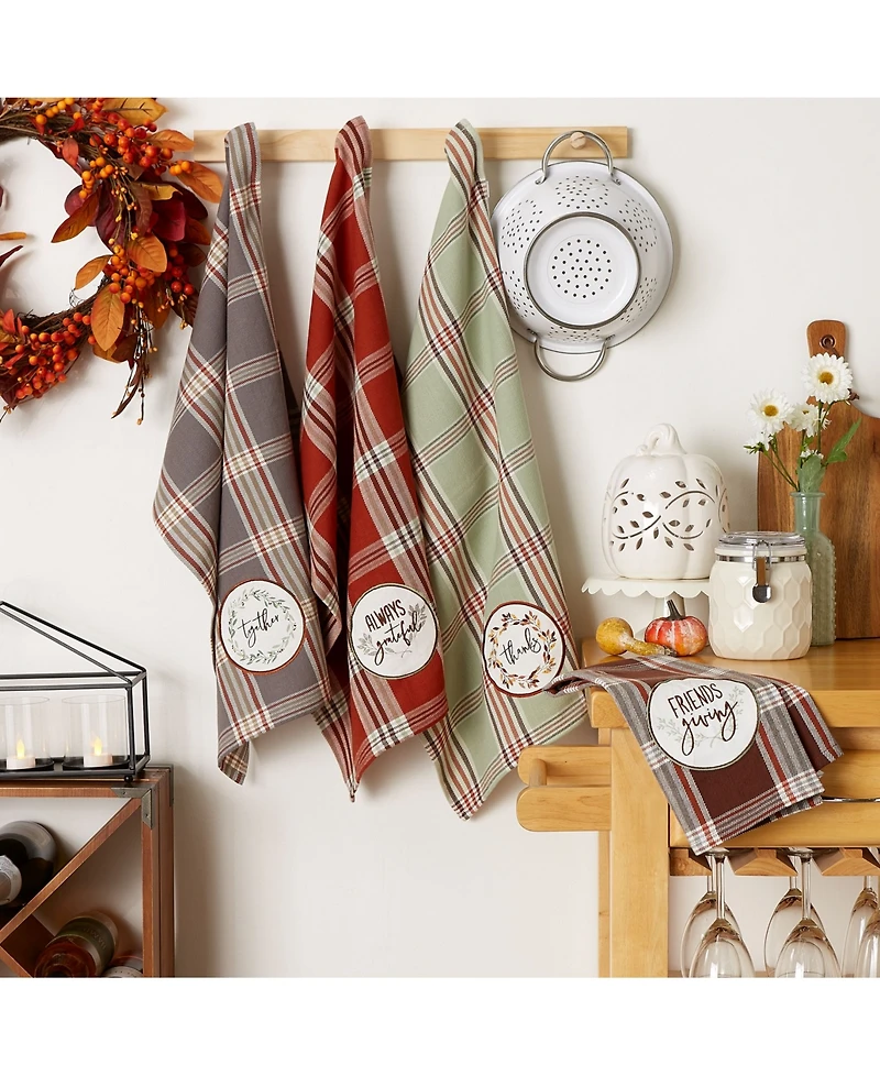 Design Imports Thanksgiving Cozy Picnic, Plaid Dishtowel, Set of 4