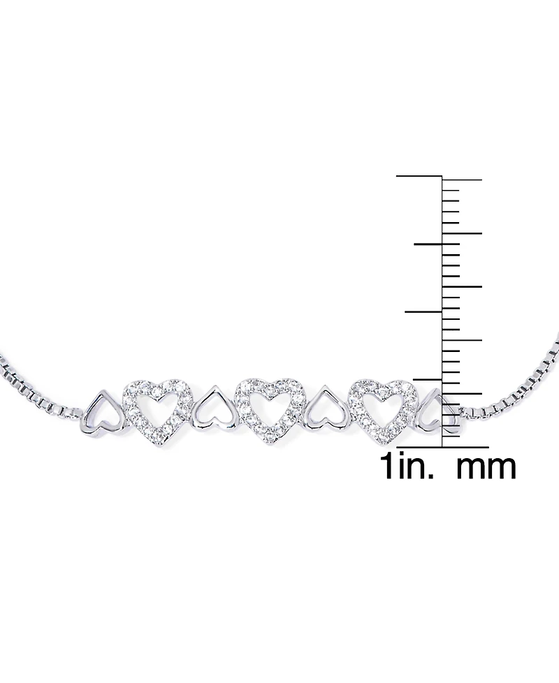 Cubic Zirconia Multible Hearts Adjustable Bolo Bracelet in Silver Plate