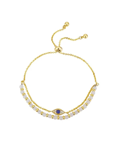 Gold Flash-Plated Genuine White Quartz Evil Eye Multi-Strand Adjustable Bolo Bracelet