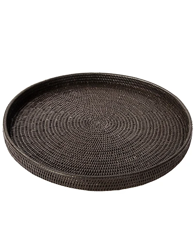 Artifacts Rattan Round Serving-Ottoman Tray with Glass Insert