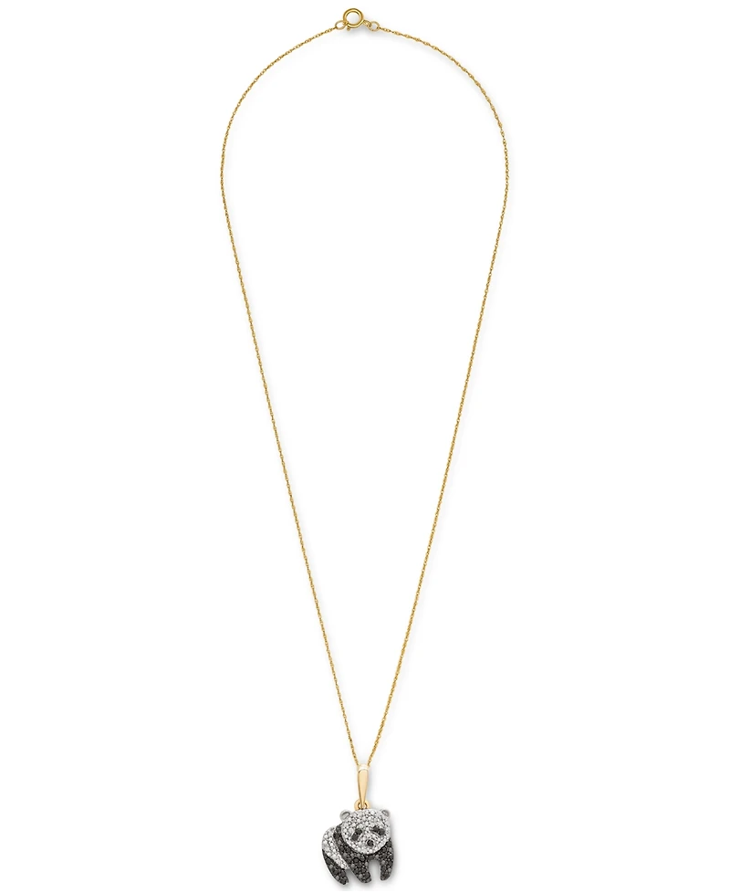Wrapped Black & White Diamond Panda 18" Pendant Necklace (1/10 ct. t.w.) in 10k Gold, Created for Macy's