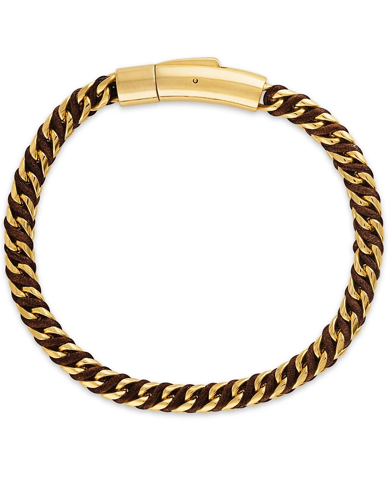 Esquire Men's Jewelry Nylon Cord Statement Bracelet Gold Ion-Plated Stainless Steel or Steel, Created for Macy's