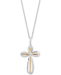 Diamond Cross 18" Pendant Necklace (1/5 ct. t.w.) in Sterling Silver & 10k Gold