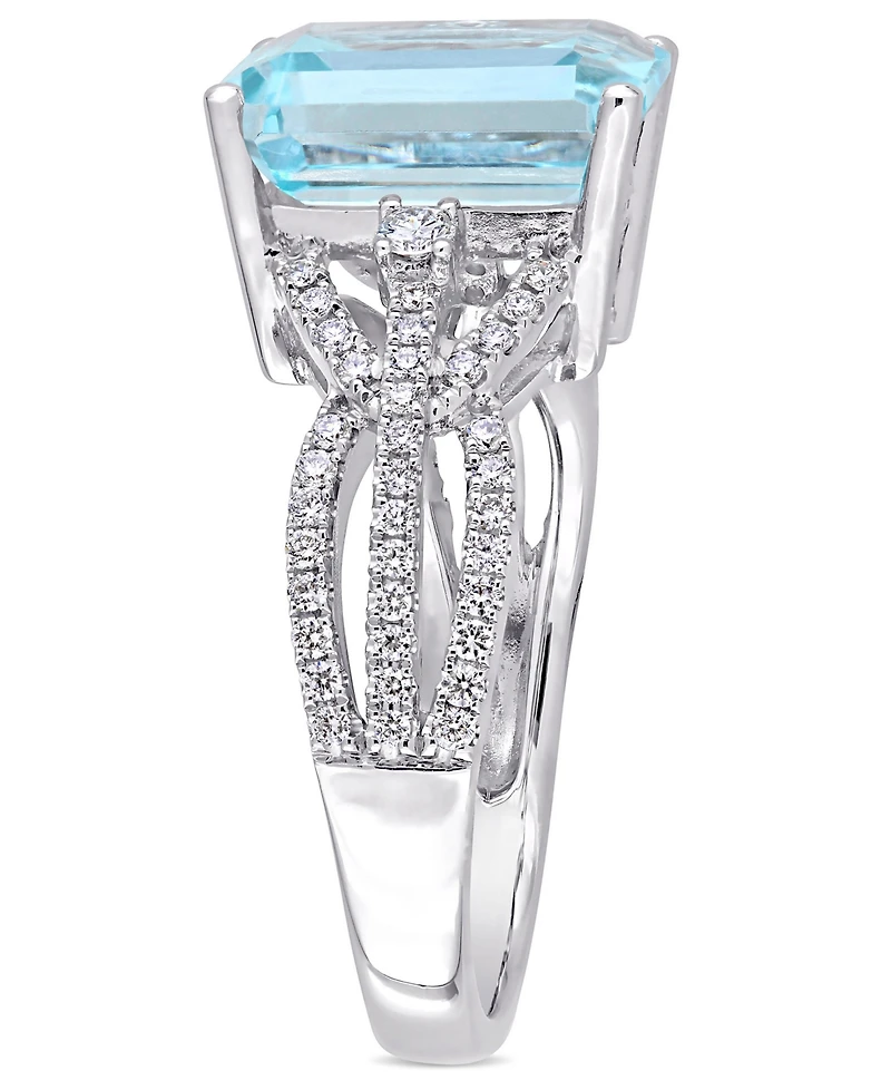 Blue Topaz (5-3/5 ct. t.w.) and Diamond (1/2 Interlaced Three-Row Ring 14k White Gold