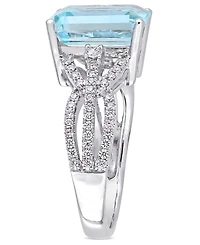 Blue Topaz (5-3/5 ct. t.w.) and Diamond (1/2 Interlaced Three-Row Ring 14k White Gold