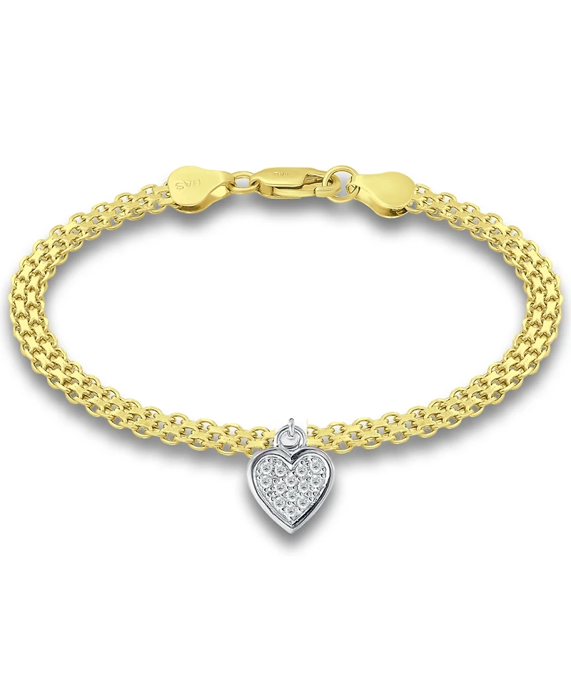 Giani Bernini Cubic Zirconia Heart Charm Bismark Chain Bracelet, Created for Macy's
