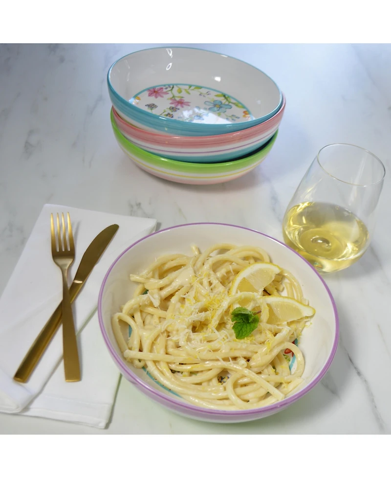 Euro Ceramica Charlotte Assorted Pasta Bowls, Set of 4