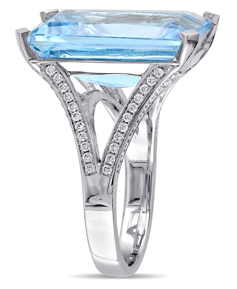 Blue Topaz (18 ct. t.w.) and Diamond (1/2 Octagon Ring 14k White Gold
