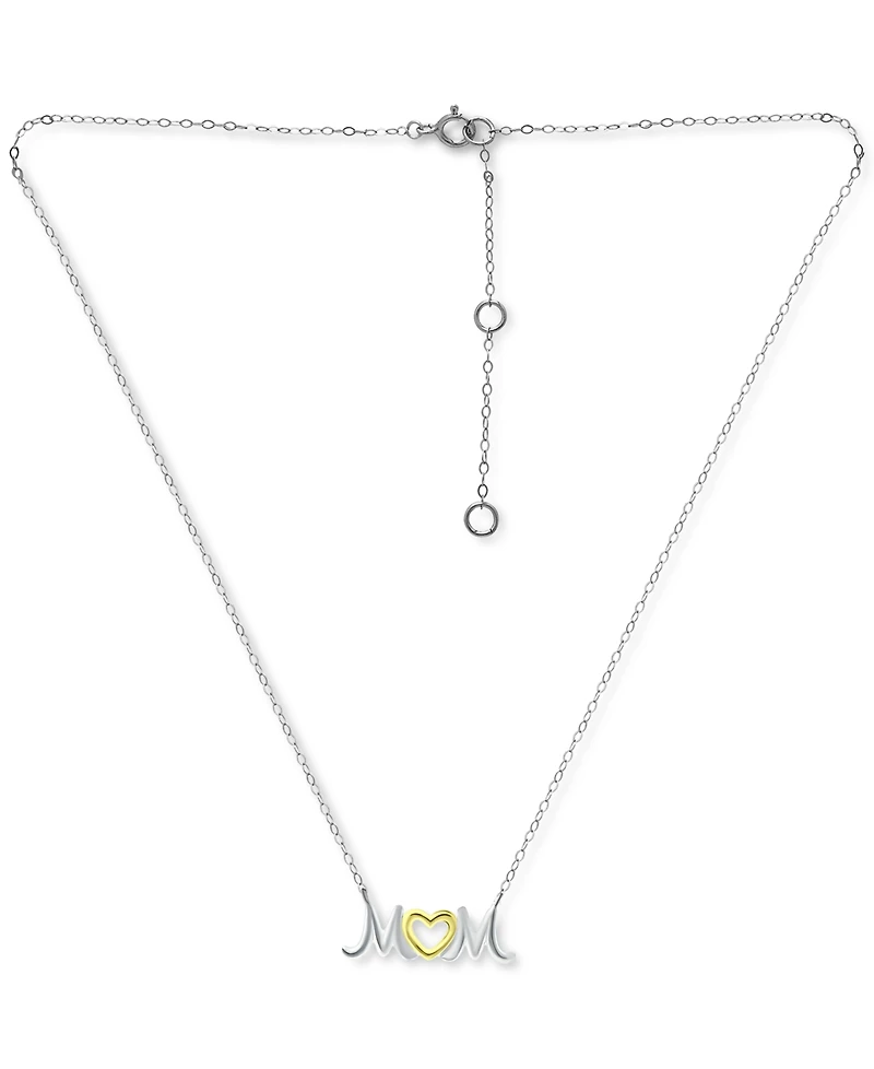 Giani Bernini Mom Heart Pendant Necklace in Sterling Silver & 18k Gold-Plated, 16" + 2" extender, Created for Macy's