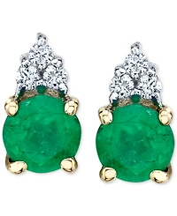 Emerald (5/8 ct. t.w.) & Diamond (1/20 ct. t.w.) Stud Earrings in 14k Gold