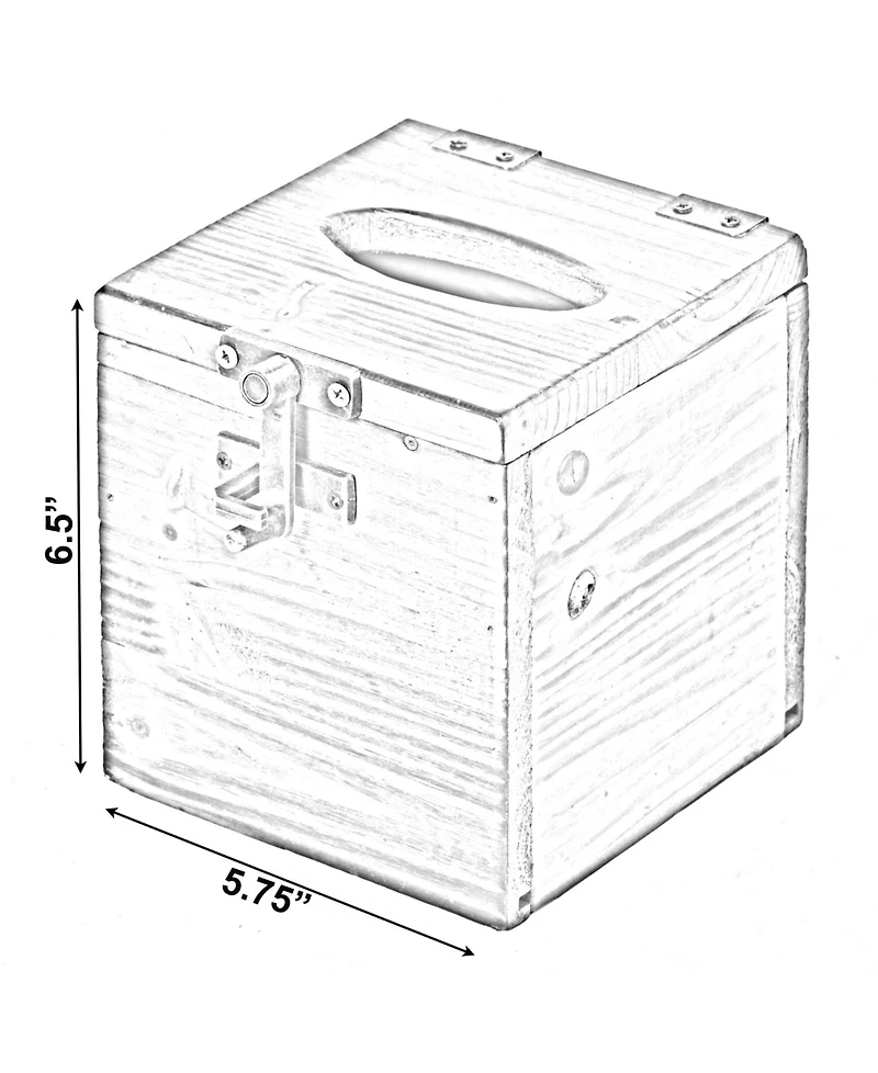 Square Wooden Rustic Lockable Tissue Box Cover Holder