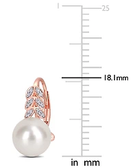 Cultured Freshwater Pearl (9mm) & Diamond (1/10 ct. t.w.) Leverback Drop Earrings in 10k Rose Gold