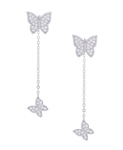 Cubic Zirconia Butterfly Chain Earrings in Silver Plate