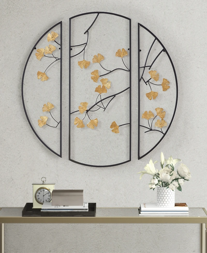 Madison Park Gold-Tone Gingko Leaves 3 Piece Metal Wall Decor Set, 14.6" x 35.4"