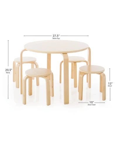 Guidecraft Kids' Nordic Table and Chairs Set - Natural: Wooden Round Classroom Playroom Toddler Activity with 4 Stools