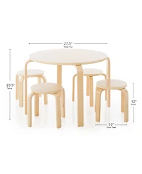 Guidecraft Kids' Nordic Table and Chairs Set - Natural: Wooden Round Classroom Playroom Toddler Activity with 4 Stools