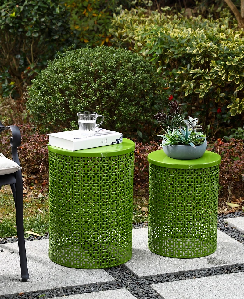 Glitzhome Multi-Functional Metal Garden Stool or Plant Stand Accent Table, Set of 2