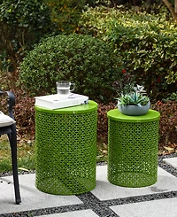 Glitzhome Multi-Functional Metal Garden Stool or Plant Stand Accent Table, Set of 2