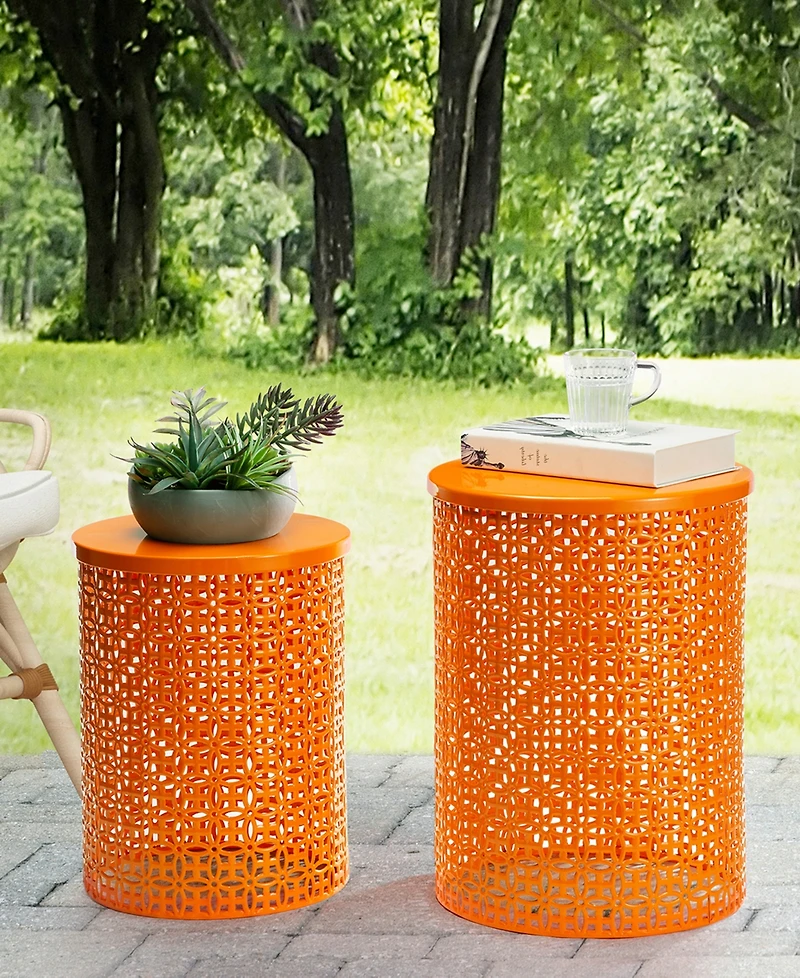 Glitzhome Multi-Functional Metal Garden Stool or Plant Stand or Accent Table, Set of 2