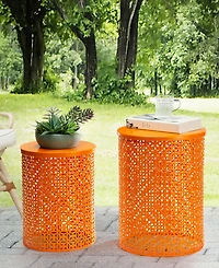 Glitzhome Multi-Functional Metal Garden Stool or Plant Stand or Accent Table, Set of 2
