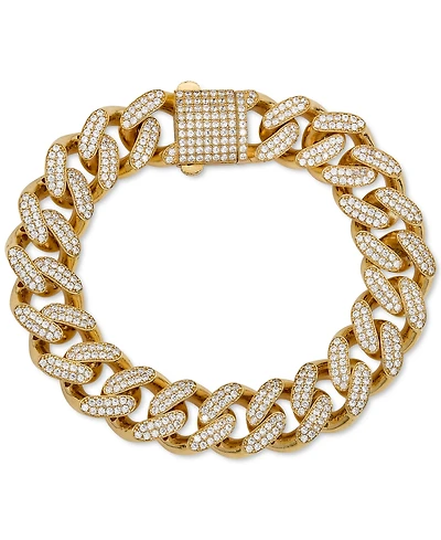 Men's Cubic Zirconia Curb Link Chain Bracelet in 24k Gold-Plated Sterling Silver