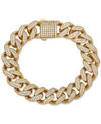 Men's Cubic Zirconia Curb Link Chain Bracelet in 24k Gold-Plated Sterling Silver