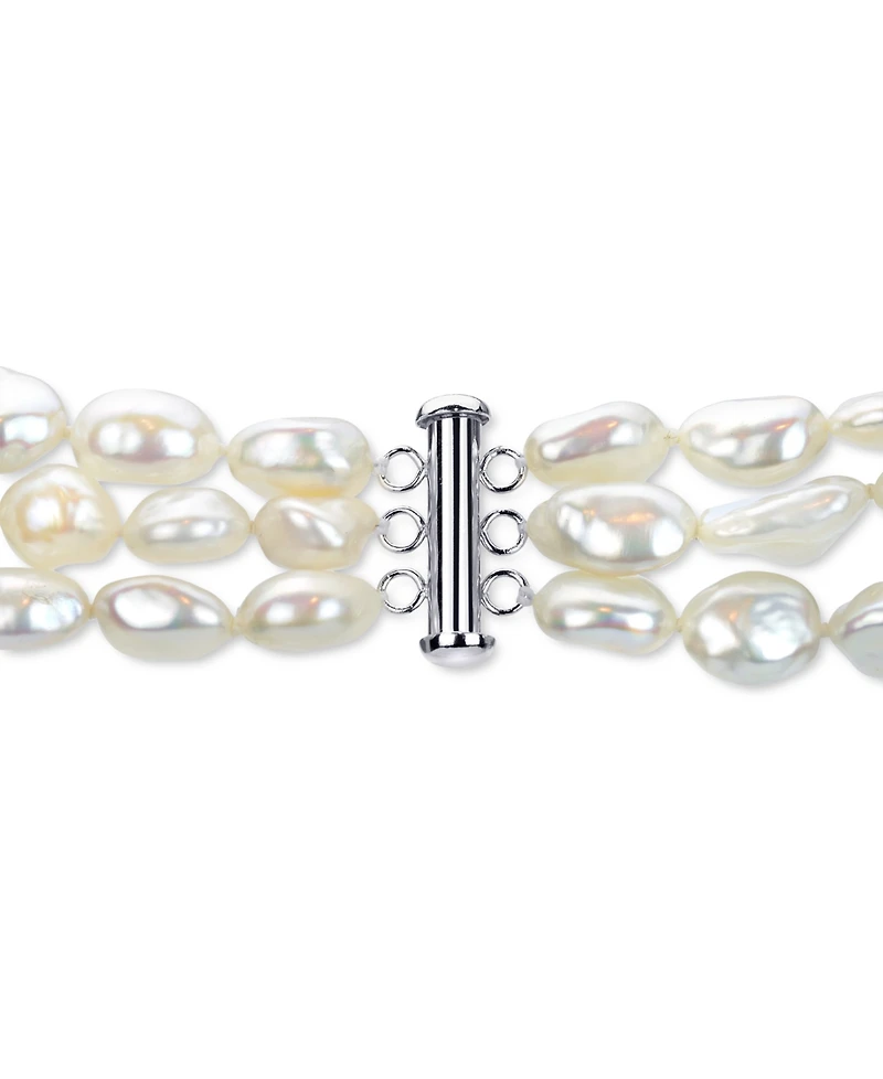 Baroque Cultured Freshwater Pearl (8-9mm) Triple Row 16"-18" Collar Necklace (Also in Black Baroque Cultured Freshwater Pearl)