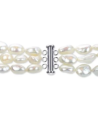 Baroque Cultured Freshwater Pearl (8-9mm) Triple Row 16"-18" Collar Necklace (Also in Black Baroque Cultured Freshwater Pearl)