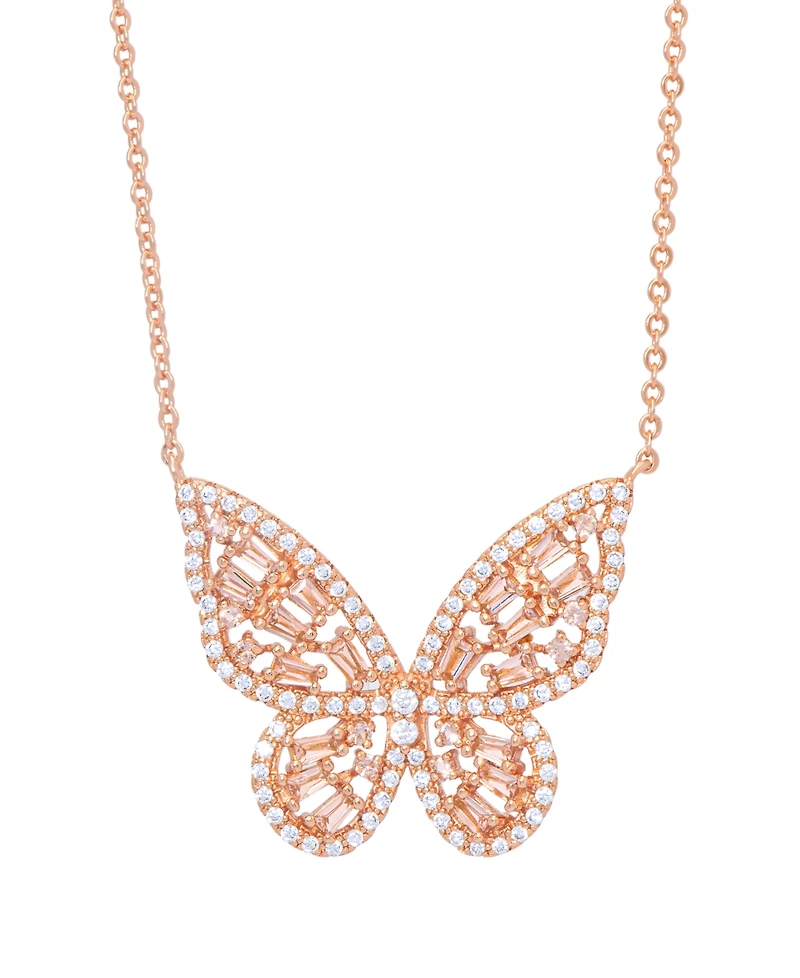 Cubic Zirconia Red Ombre Butterfly Pendant 18" Necklace Silver Plate, Gold or Rose Plate