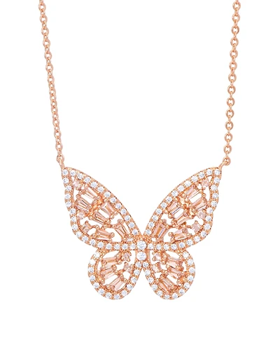 Cubic Zirconia Red Ombre Butterfly Pendant 18" Necklace Silver Plate, Gold or Rose Plate