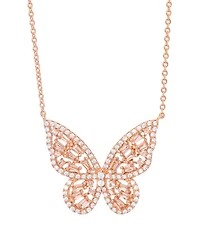 Cubic Zirconia Red Ombre Butterfly Pendant 18" Necklace Silver Plate, Gold or Rose Plate