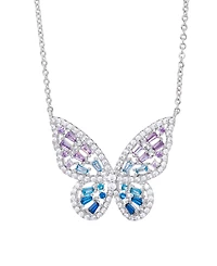 Cubic Zirconia Red Ombre Butterfly Pendant 18" Necklace Silver Plate, Gold or Rose Plate