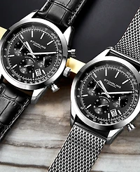 Men's Quartz Chronograph Date Silver-Tone Stainless Steel Mesh Bracelet Watch 44mm