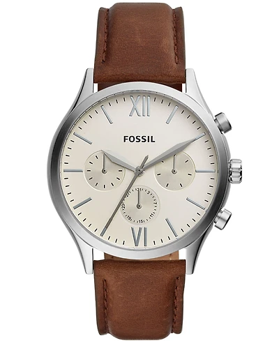 Fossil Men's Fenmore Multifunction Brown Leather Watch 44mm