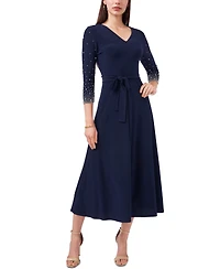 Msk V-Neck Beaded Midi Dress