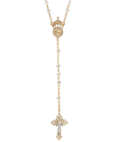 14K Gold-Dipped Crystal Two Rings and Cross Medallion Wedding Rosary