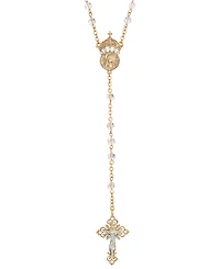 14K Gold-Dipped Crystal Two Rings and Cross Medallion Wedding Rosary